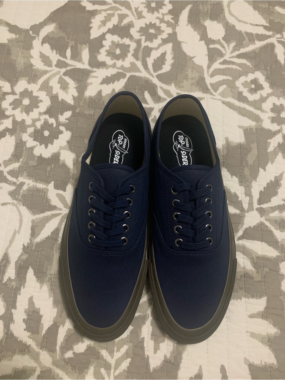 Sperry Navy Canvas Low-Top Lace-Up Sneakers with Dark Gray Sole